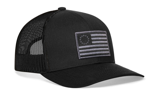Betsy Ross Flag Trucker Hat | Black USA Snapback