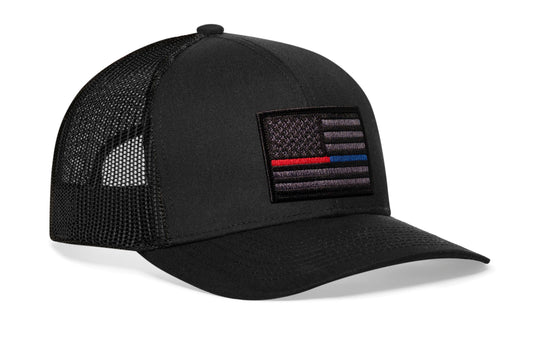 Thin Red and Blue Line Trucker Hat | Black Police And Fire Tactical Snapback