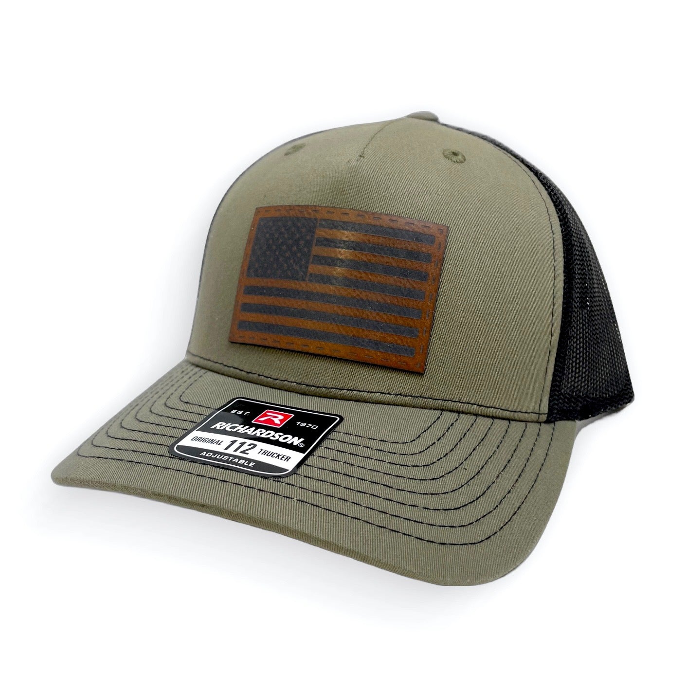 American Flag Cap, Richardson 112, Leather Patch