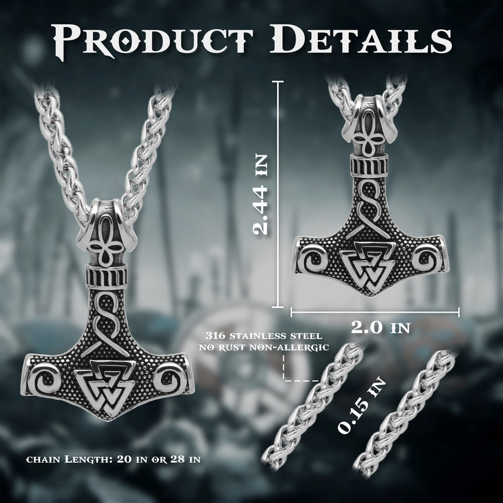 Thor's Hammer & Valknut Decorated Necklace