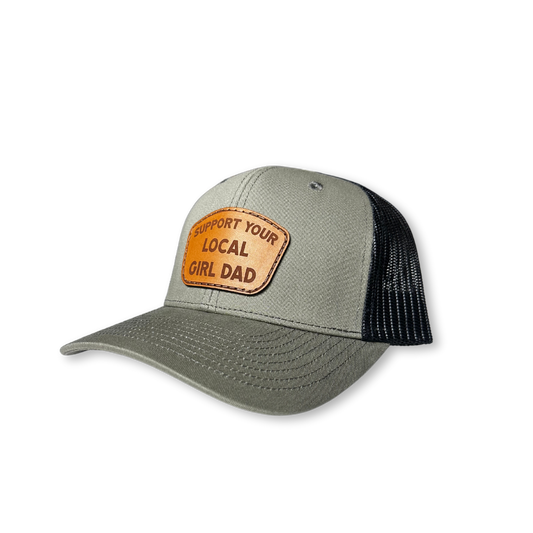 Support Your Local Girl Dad Leather Patch Hat (Military Green/Black Mesh) - CLML