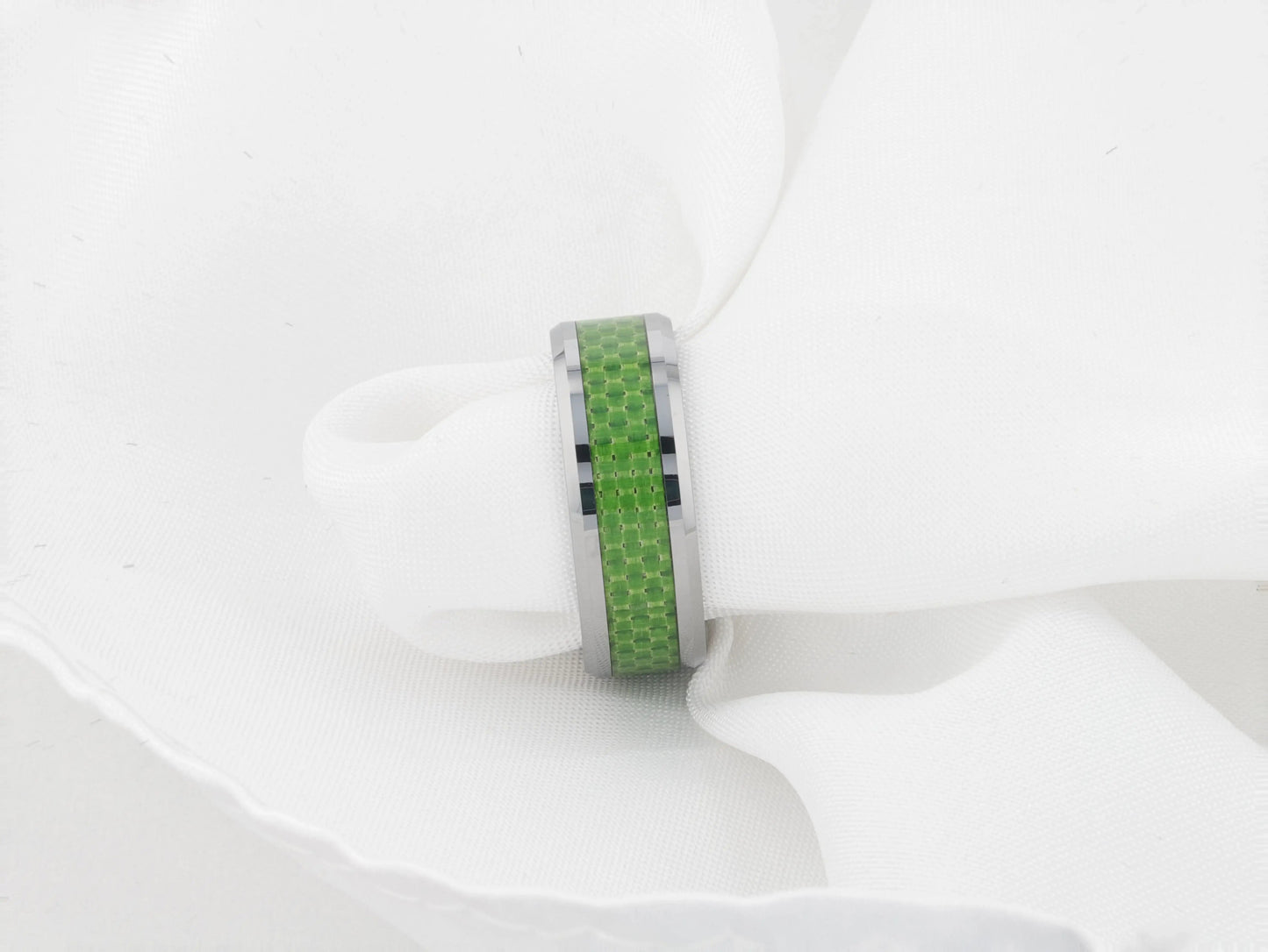 VERMONT Tungsten Wedding Band With Emerald Green Carbon Fiber Inlay - 8mm