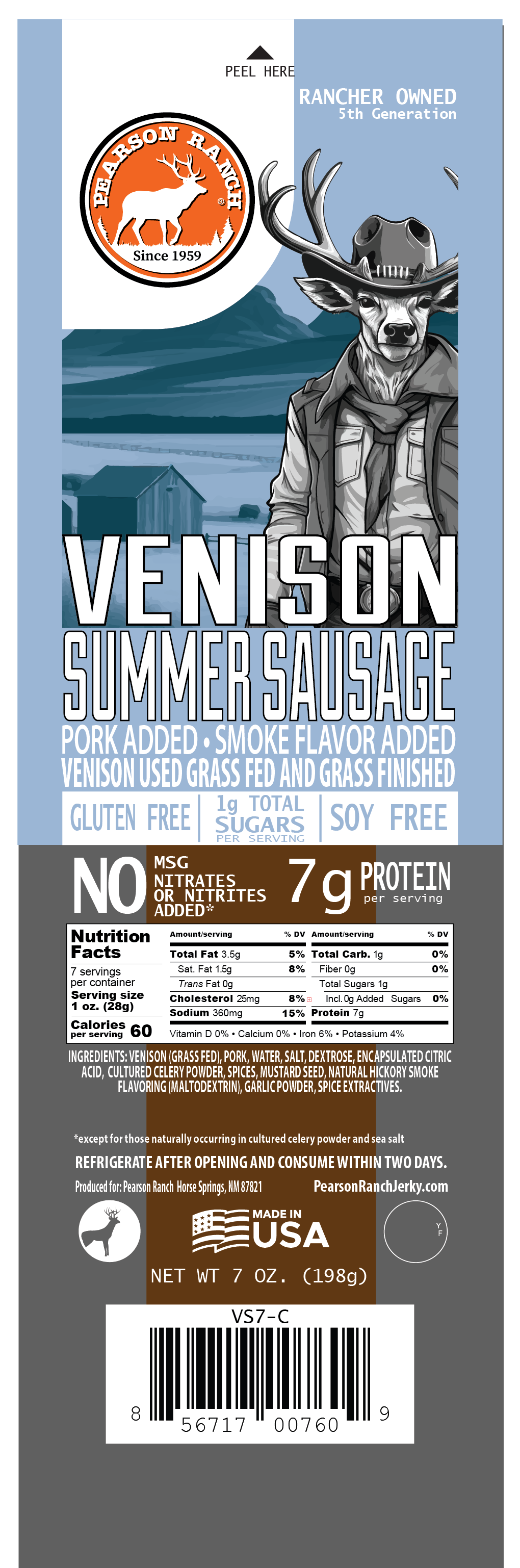 Venison Hickory Smoked Summer Sausage (7 oz.)