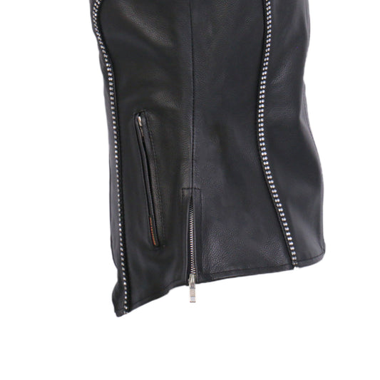 Hot Leathers VSL1016 Ladies Biker 'Rhinestone' Black Leather Motorcycle Vest