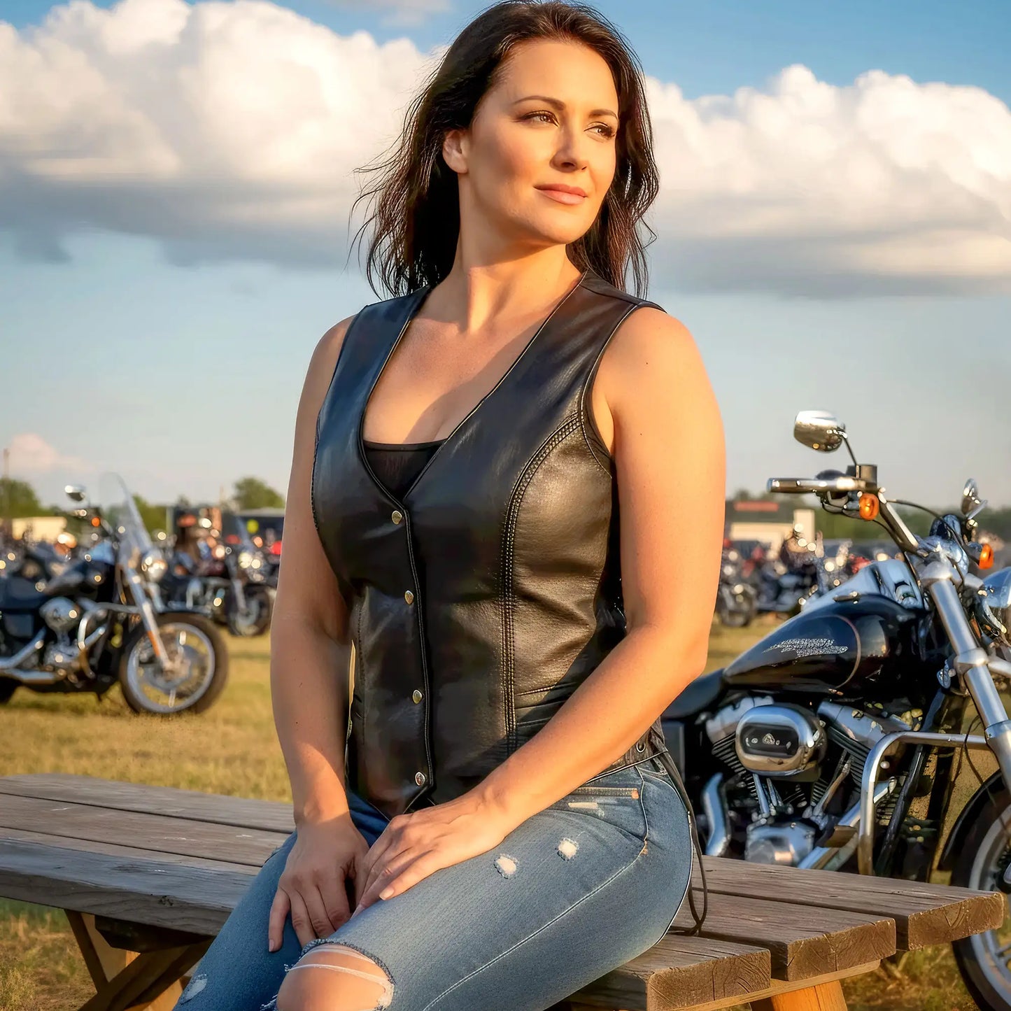 Hot Leathers VSL5001 USA Made Ladies Braided Leather Motorcycle Biker Vest