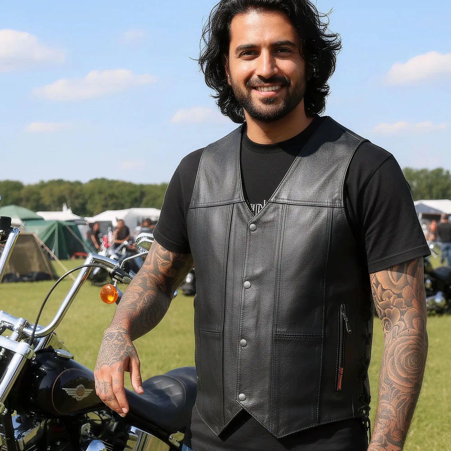 Hot Leathers VSM1034 Men's Motorcycle style Black '10 Pocket' Cowhide Leather Biker Vest