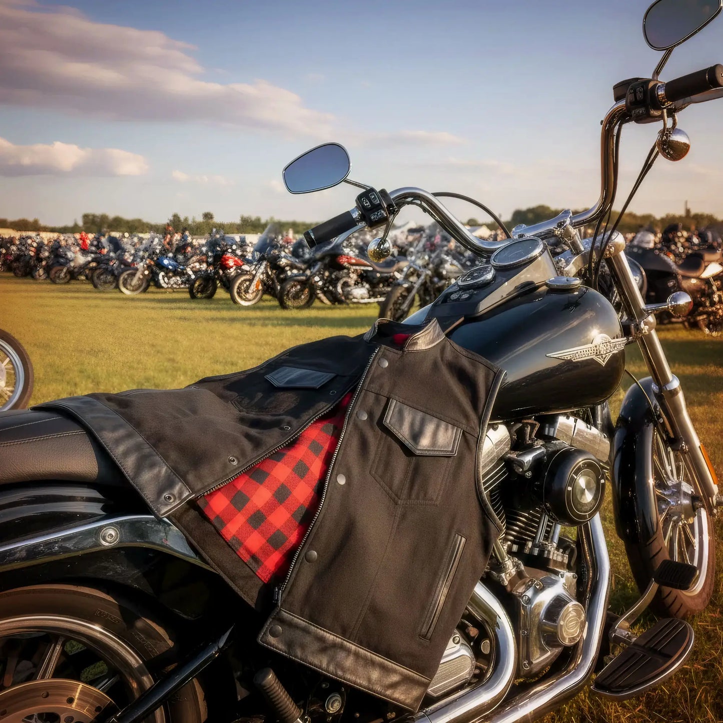 Hot Leathers VSM5101 Men's USA Made Denim and Leather Vest with Red Lining