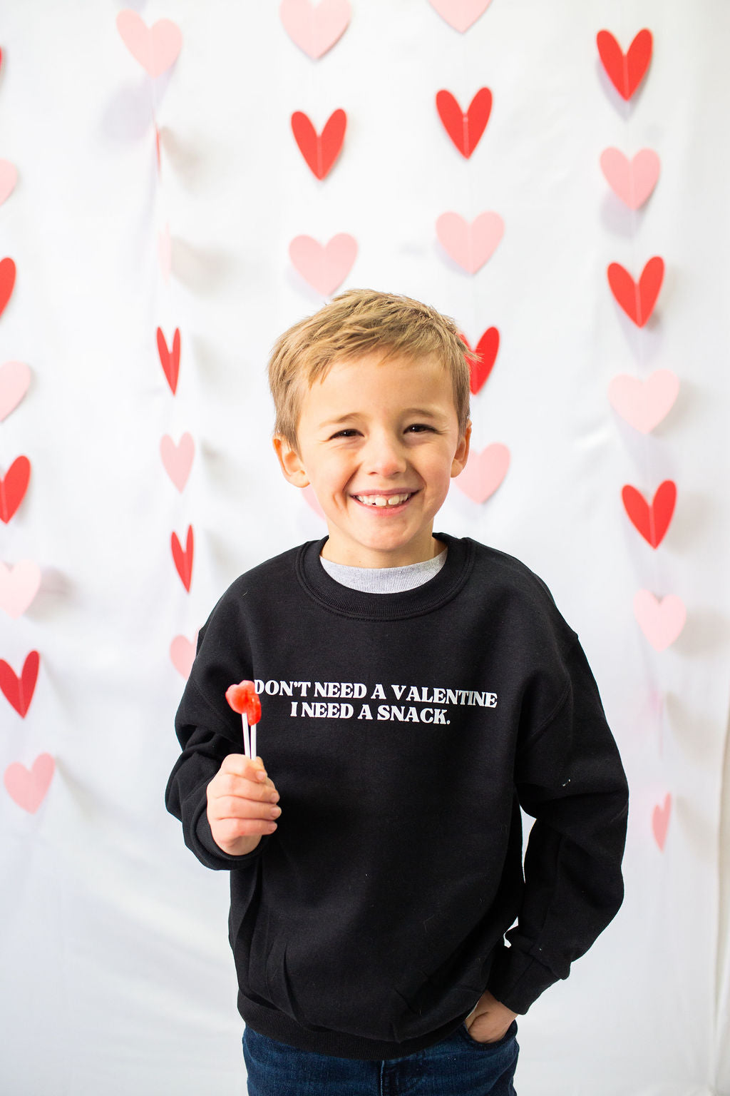 I Don't Need A Valentine, I Need A Snack (print) Youth Crewneck Sweatshirt