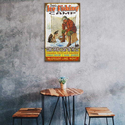 Ice Fishing Camp - Wood & Metal Wall Art