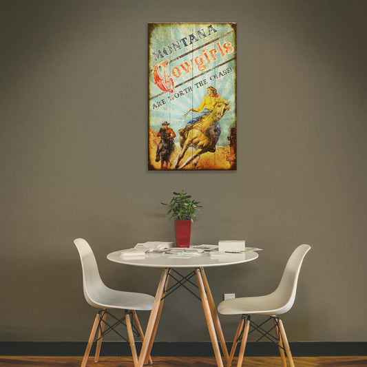 Cowgirls are Worth the Chase - Wood & Metal Wall Art