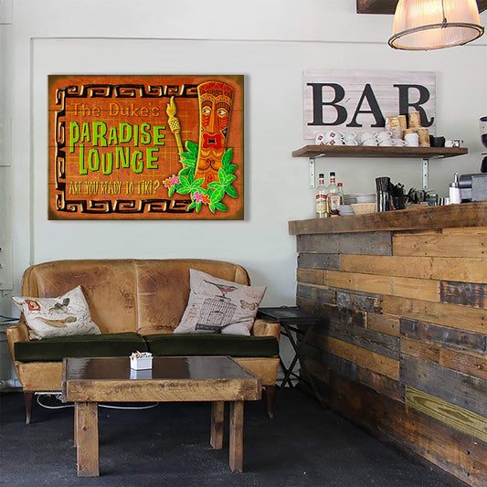 Paradise Lounge Tiki: Personalized - Wood & Metal Wall Art