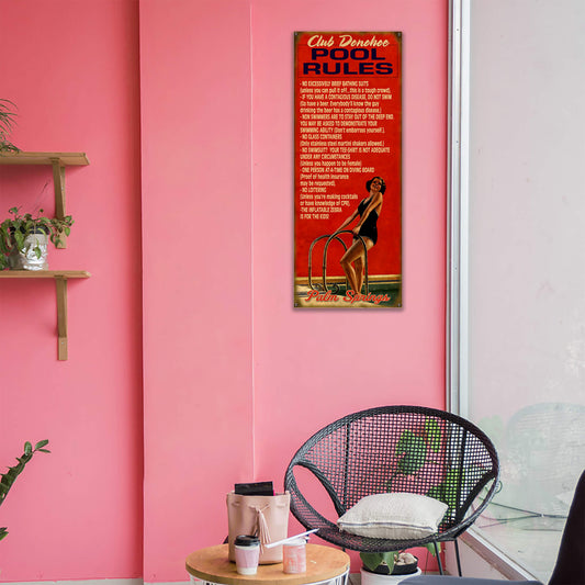 Pool Rules for Women - Wood & Metal Wall Art