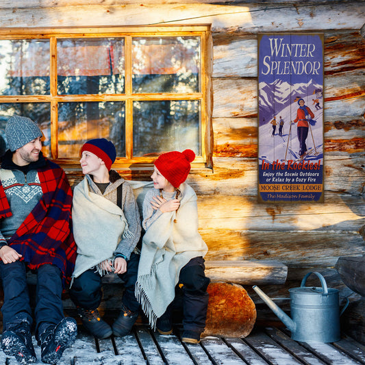 Winter Splendor Rockies with Skiers - Wood & Metal Wall Art