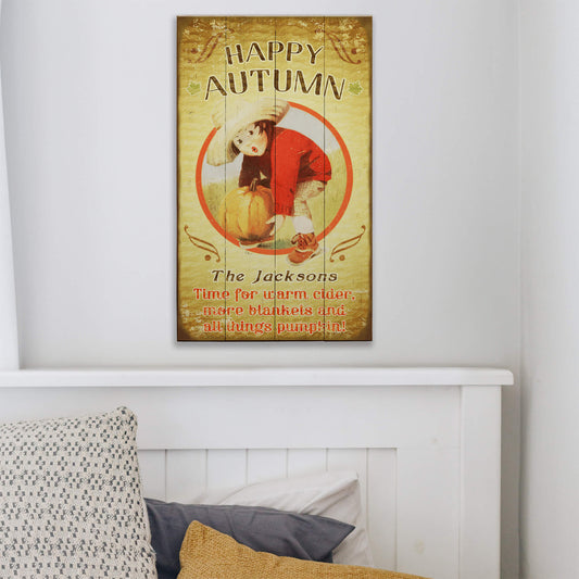 Happy Autumn Pumpkin Picking - Wood & Metal Wall Art