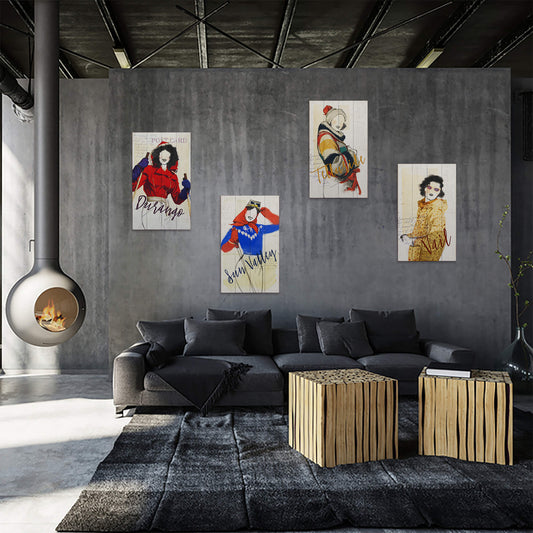 Winter Fashion Postcard: Yellow Coat - Wood & Metal Wall Art
