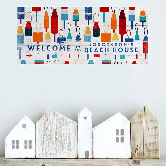 Beach House Buoy Welcome: Personalized - Wood & Metal Wall Art