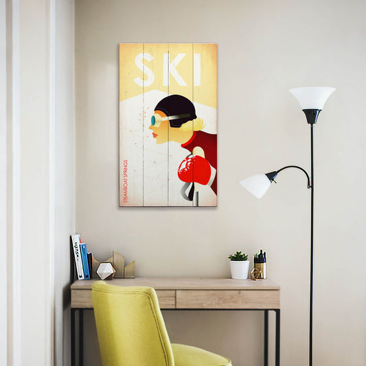 Female Skier Downhill Run - Wood & Metal Wall Art