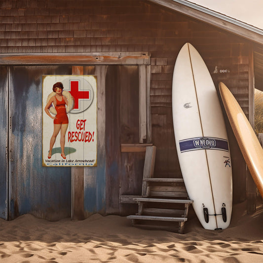 Get Rescued! Female Lifeguard - Wood & Metal Wall Art
