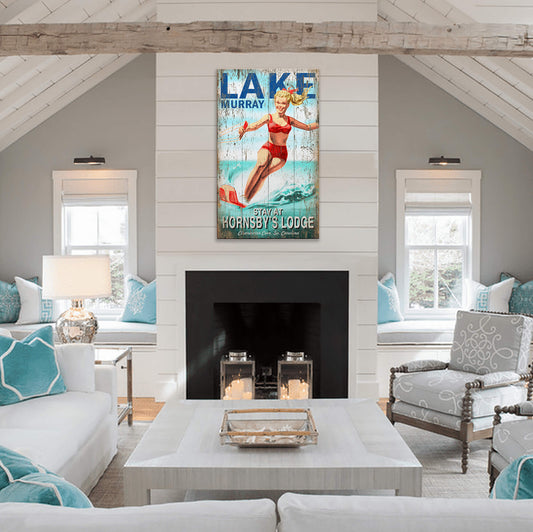 Retro Slalom Skier - Wood & Metal Wall Art