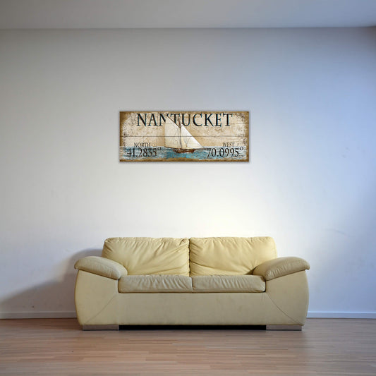 Vintage Sailboat Latitude - Wood & Metal Wall Art