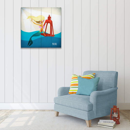 Mermaid's Beacon: Square - Wood & Metal Wall Art