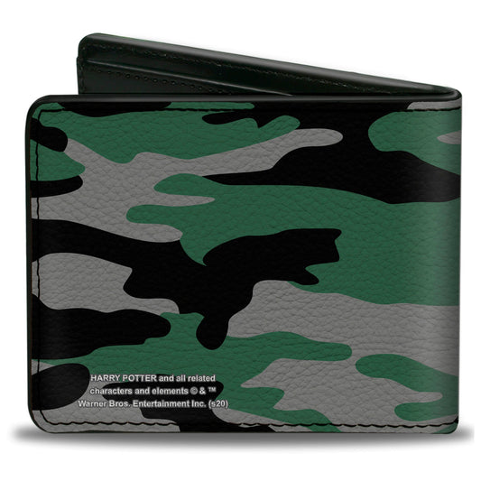 Bi-Fold Wallet - Harry Potter Slytherin Crest Camo Green Gray Black