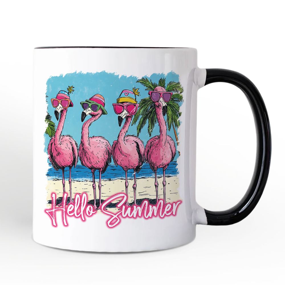 Flamingo Hello Summer Mug, Tropical Beach Vacation Gift