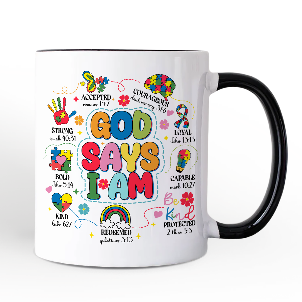 God Says I Am Christian Autism Mug, Motivational Awareness Gift