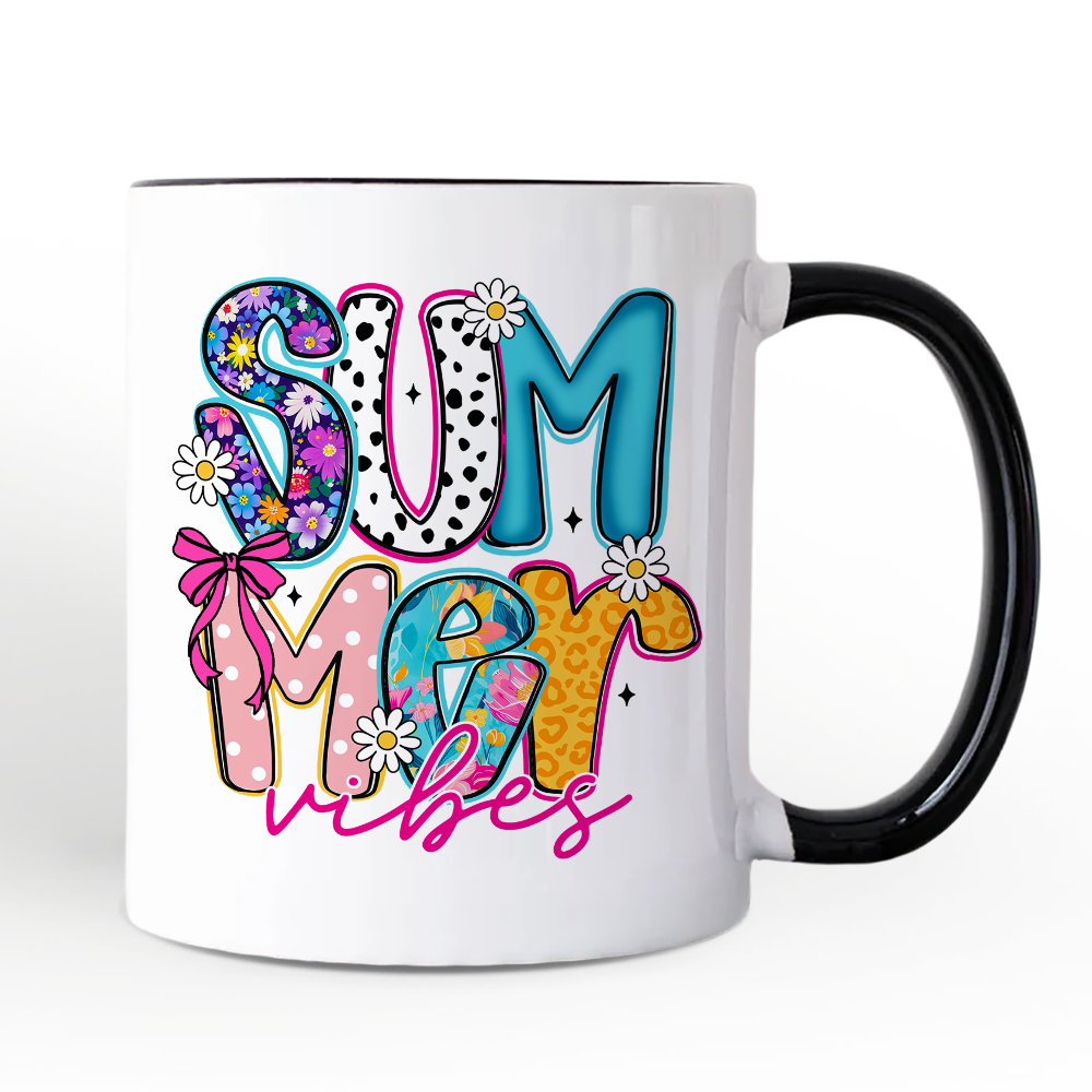 Summer Vibes Retro Floral Mug, Coastal Beach Gift