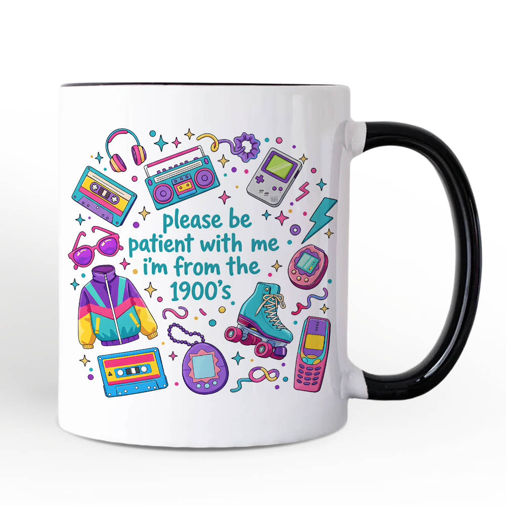 Be Patient I’m From the 1900s Throwbacks Personalized Mug, Retro 90s Funny Bright Gift with Custom Name