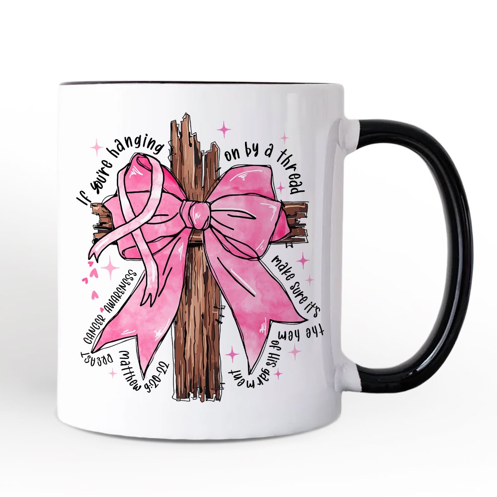 Breast Cancer Pink Bow Cross Personalized Mug, Awareness Faith Christian Gift with Custom Name