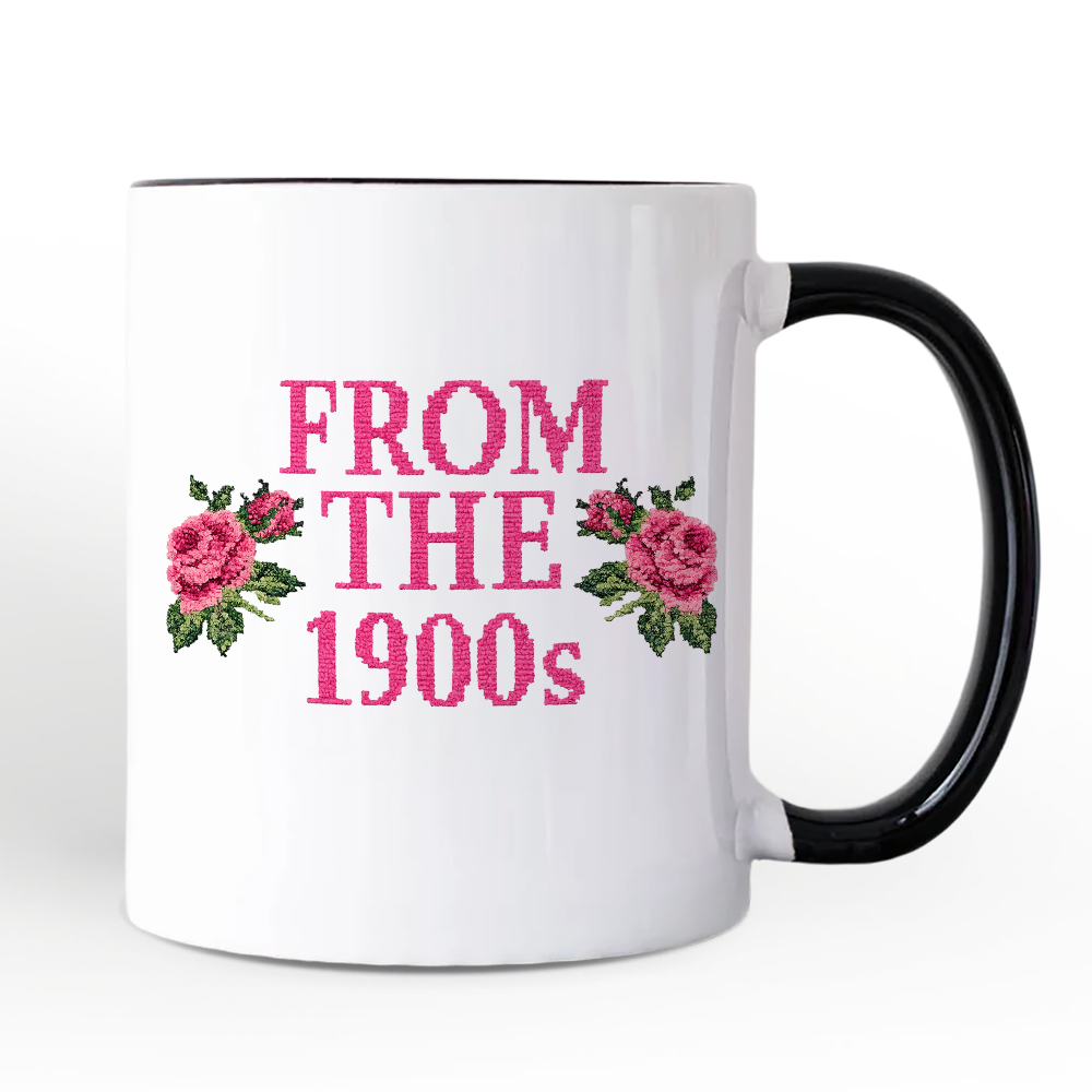 From The 1900s Floral Printed Faux Embroidery Personalized Mug, Sarcastic Vintage Gift with Custom Name