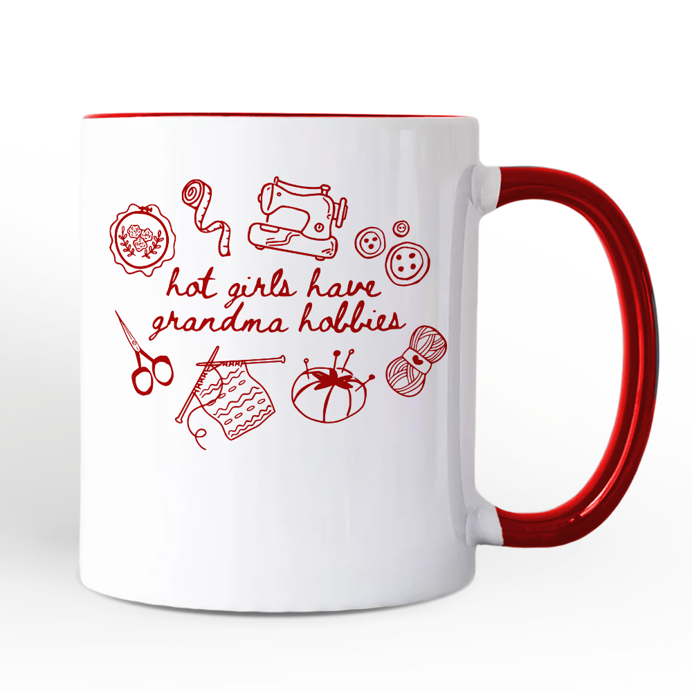 Granny Era Sewing Knitting Personalized Mug, Hot Girls Have Grandma Hobbies Funny Gift with Custom Name