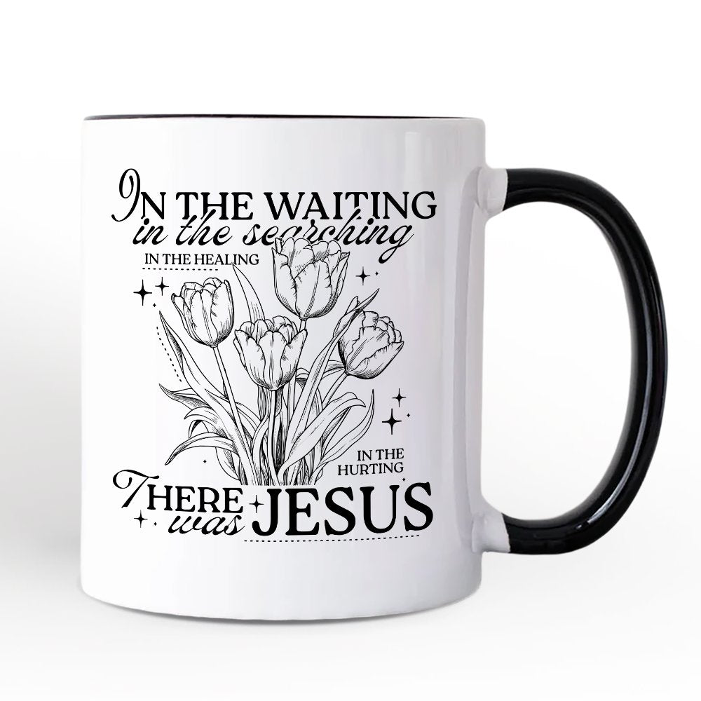 In the Waiting There Was Jesus Personalized Mug, Christian Faith Floral Inspirational Gift with Custom Name