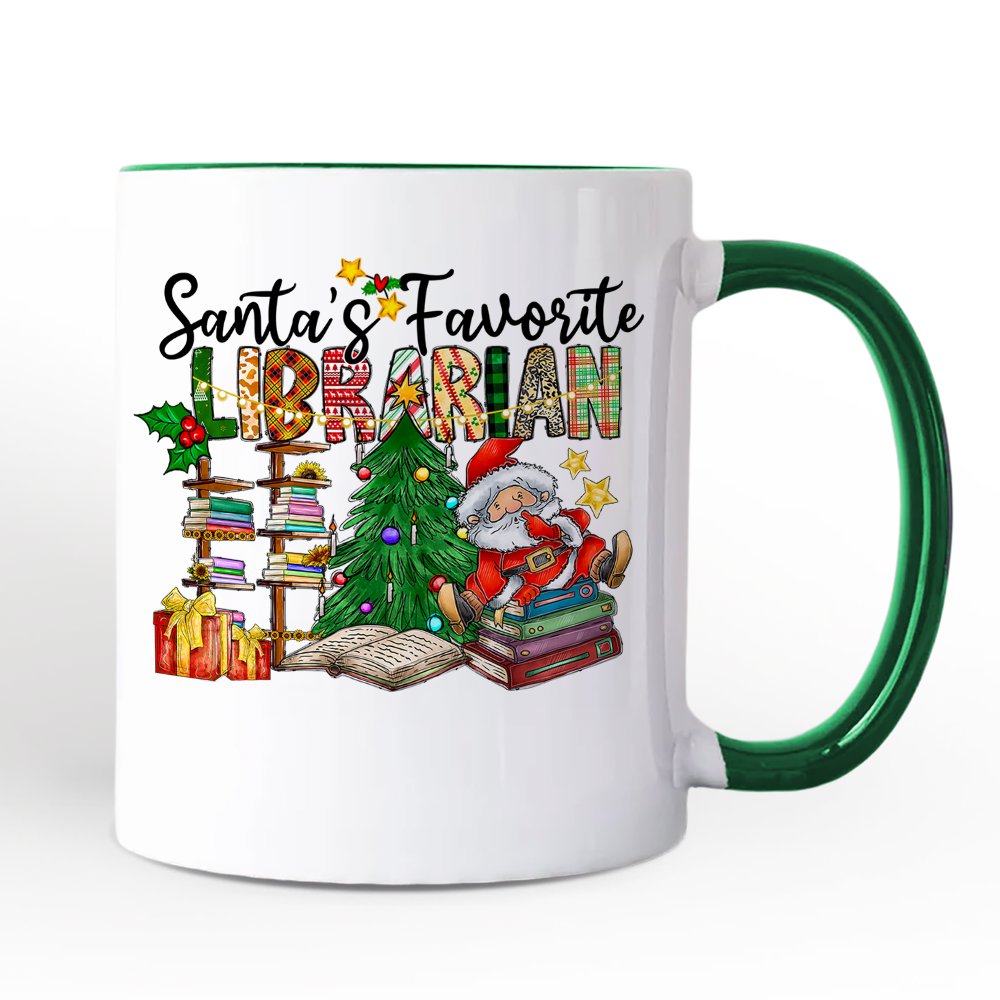 Santaโs Favorite Librarian Christmas Personalized Mug, Fun Library Gift with Custom Name