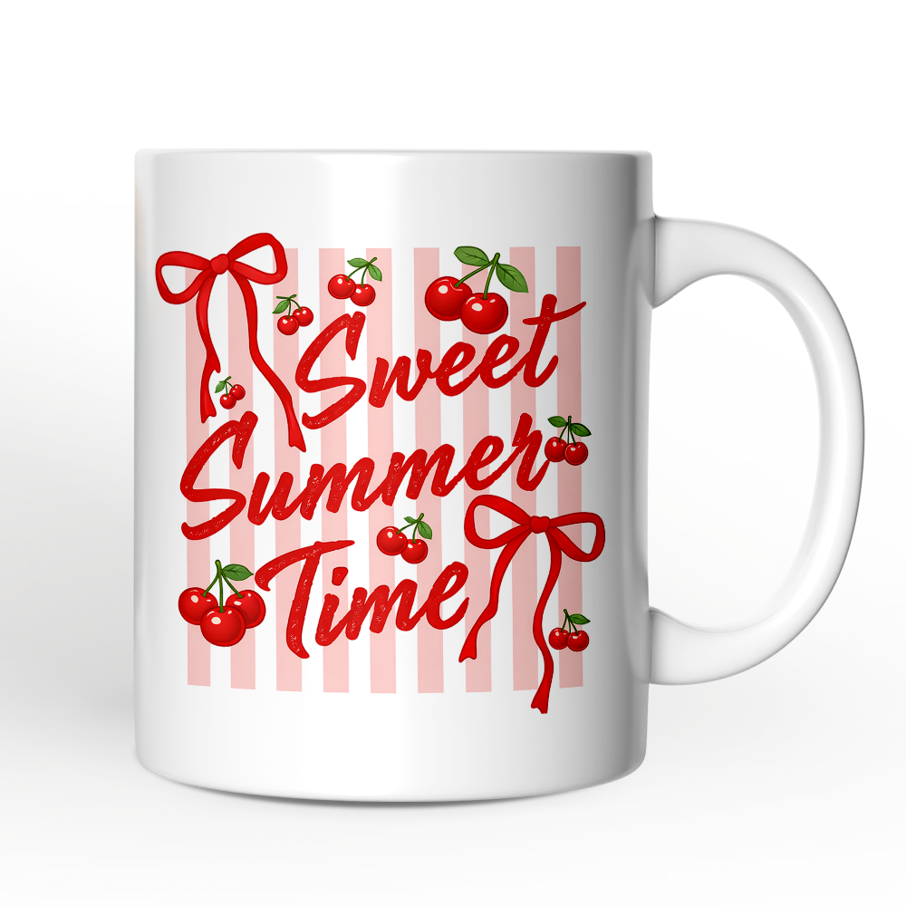 Striped Cherry Sweet Summer Time Mug, Coquette Vacation Gift