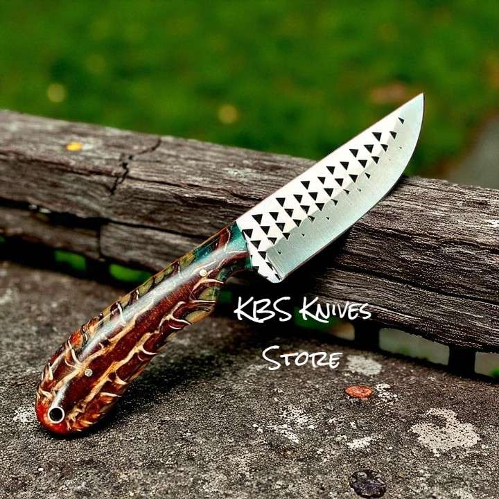 Working cowboy knife country usa edition – 4 inch rasp steel blade and pine cone resin handle for lone riders