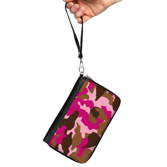 PU Zip Around Wallet Rectangle - Camo Pink