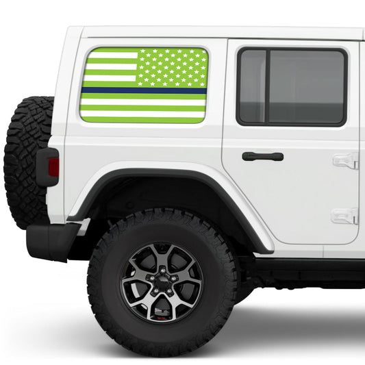 White & Green Thin Blue Line Side Windows Printed Vinyl Decal