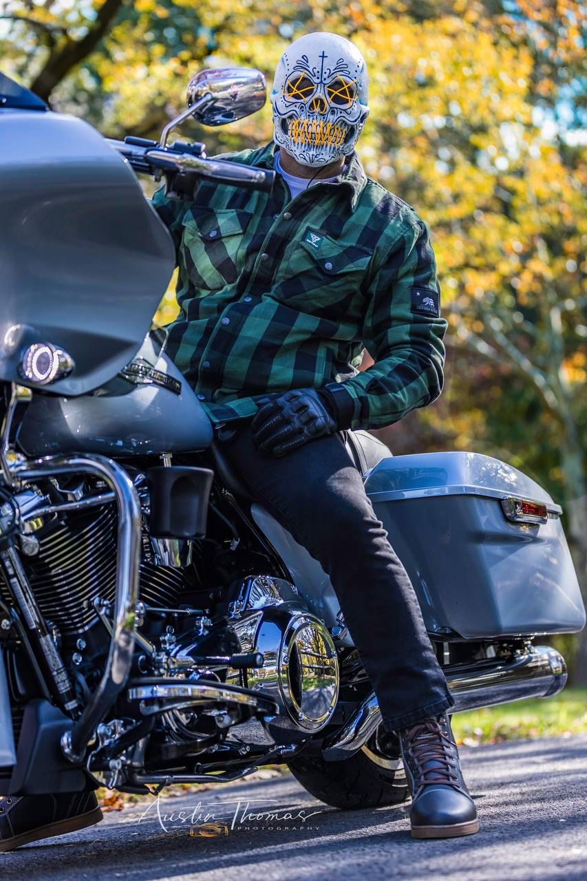 Protective Flannel Shirt - Dark Green Checkered with Pads