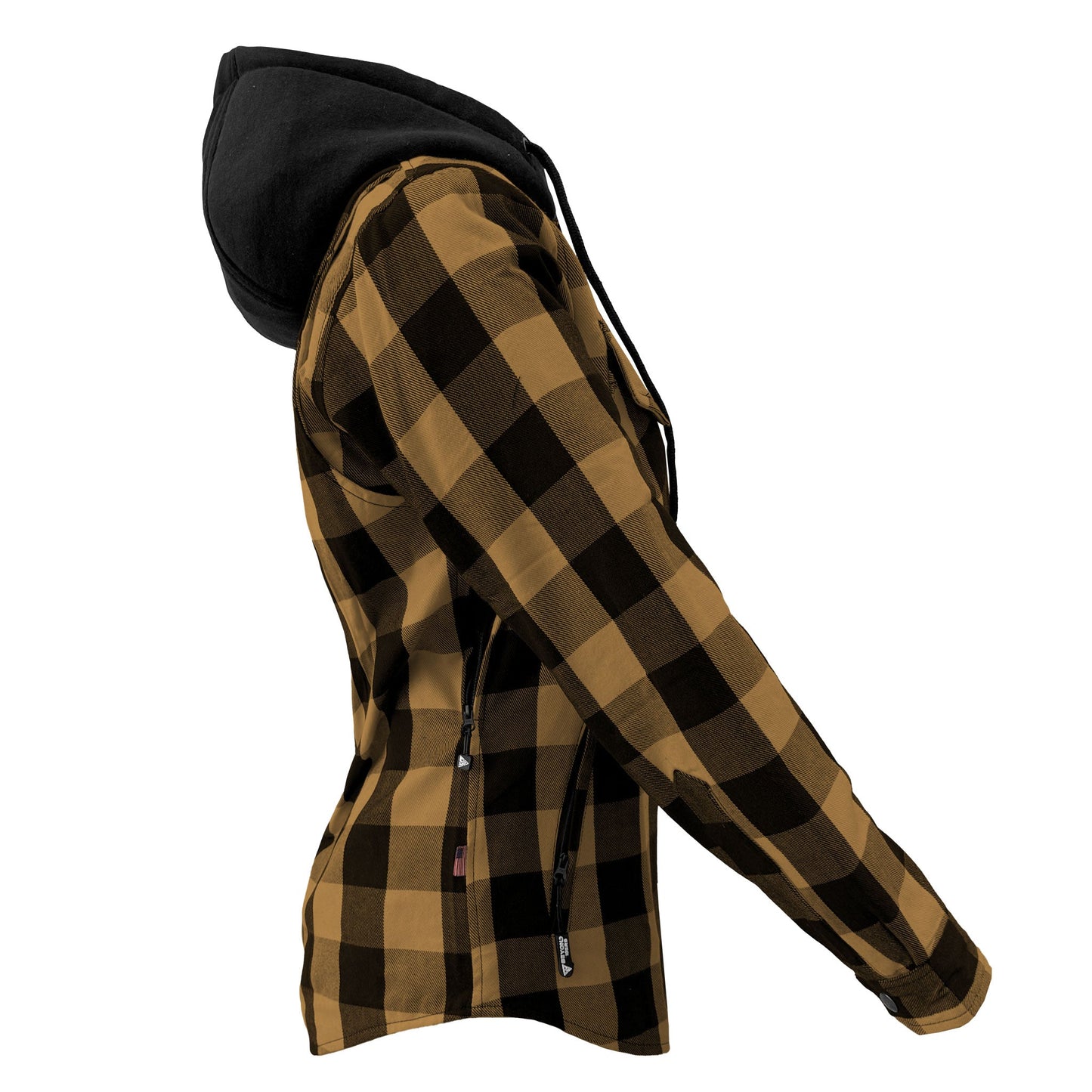 Protective Flannel Hoodie for Women - Camel and Black Checkered