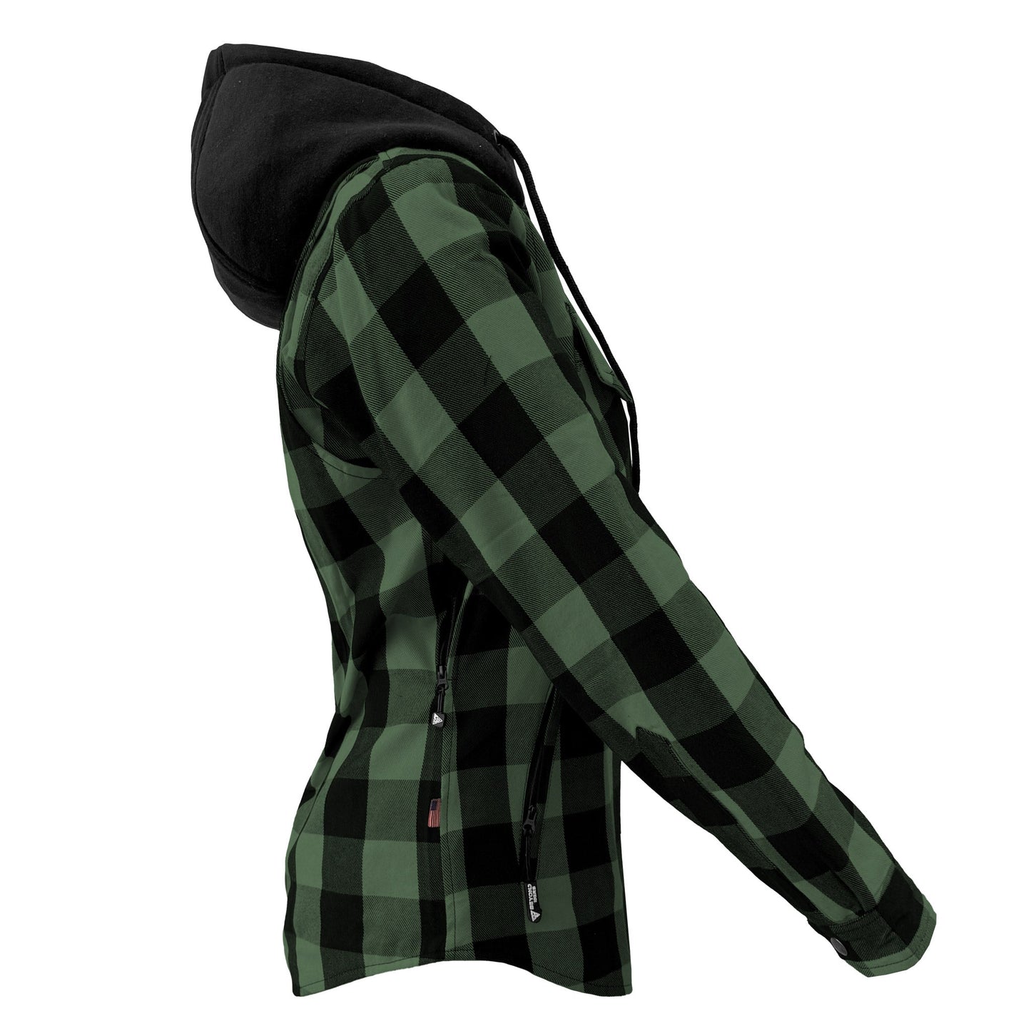 Protective Flannel Hoodie for Women - Dark Green and Black Checkered