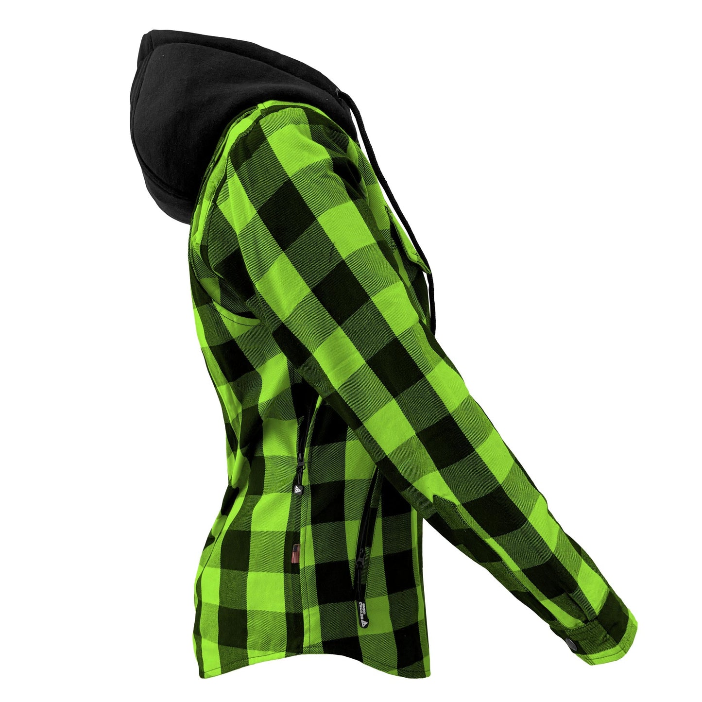 Protective Flannel Hoodie for Women - Green and Black Checkered