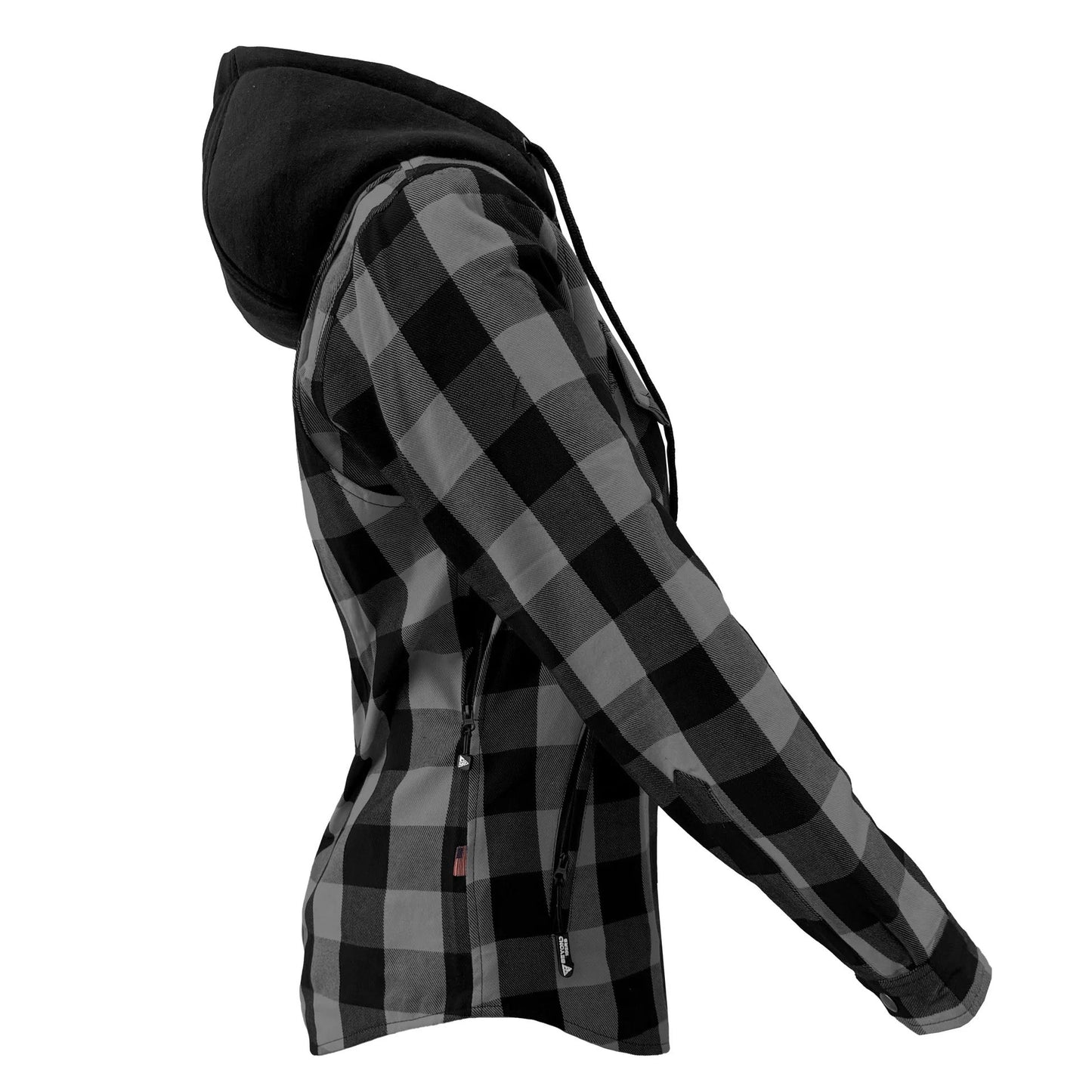 Protective Flannel Hoodie for Women - Gray and Black Checkered