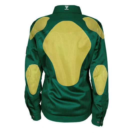 Protective Summer Mesh Shirt for Women - Dark Green Solid with Pads