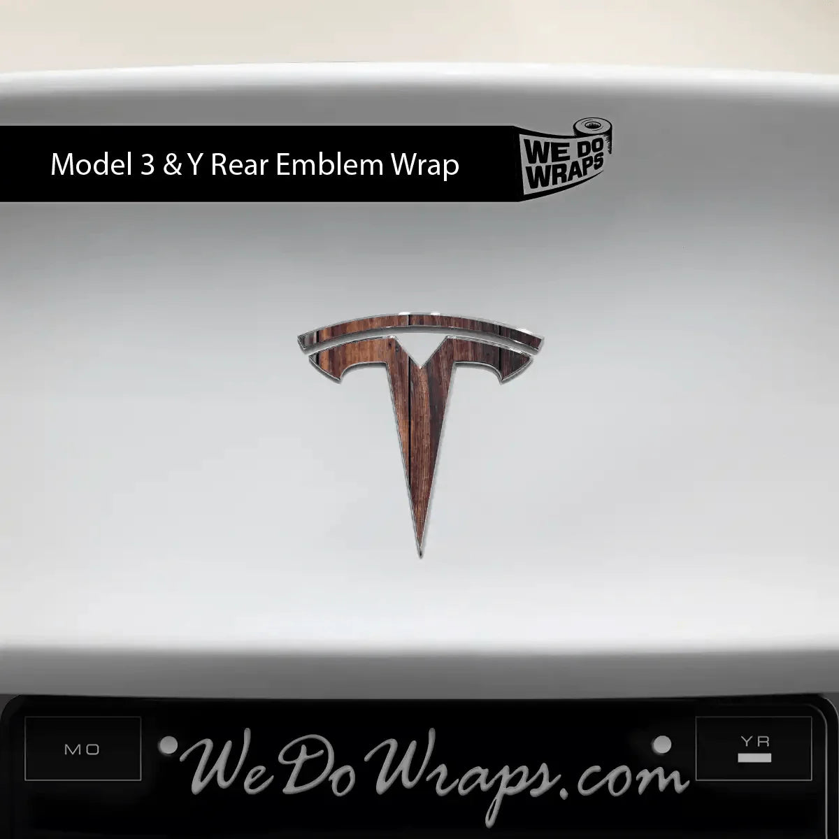 Wood Grain Tesla Emblem Decals (Front + Back) | Model Y