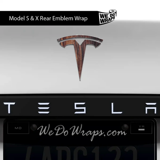 Wood Grain Tesla Emblem Decals (Front + Back) | Model S