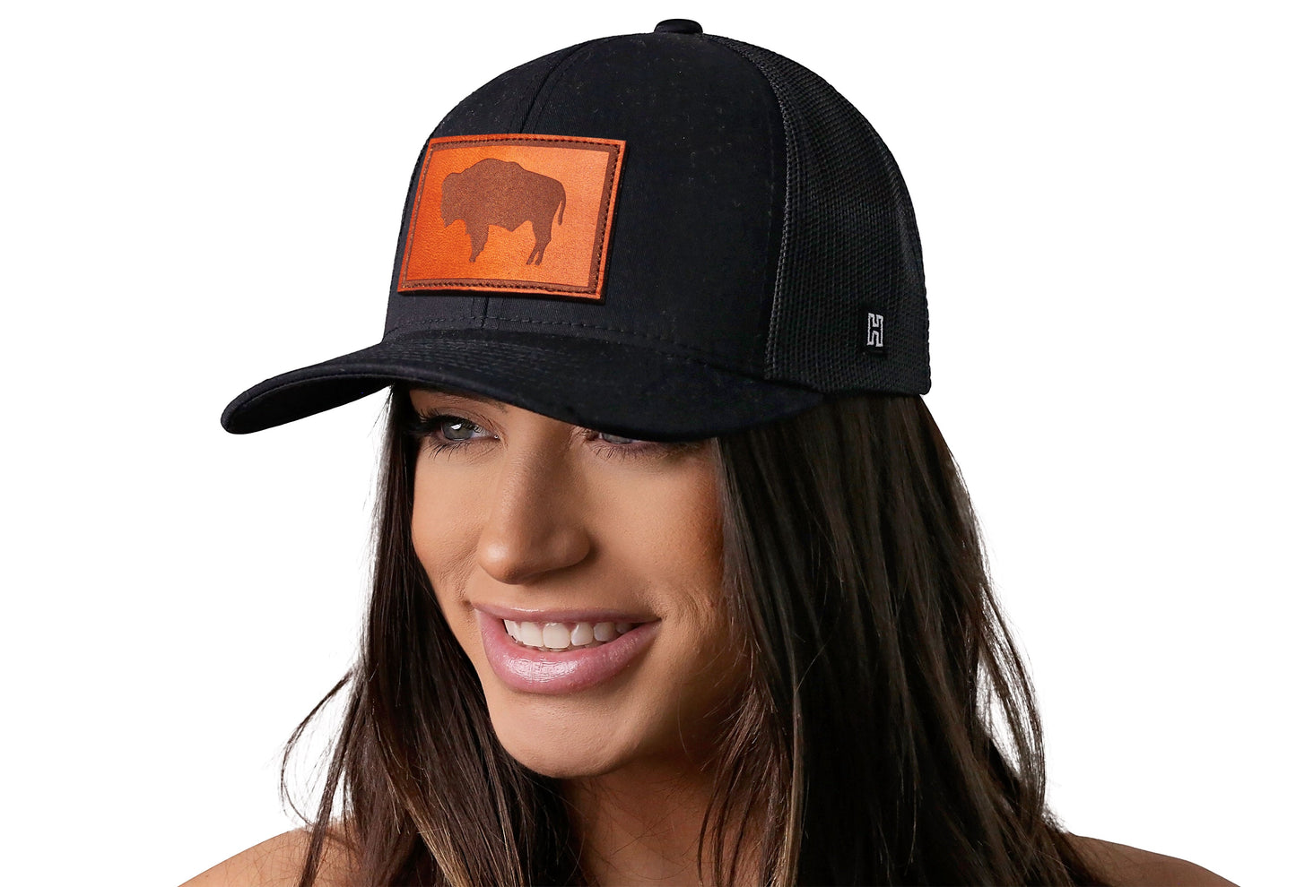 Wyoming Flag Trucker Hat Leather | Black WY Snapback