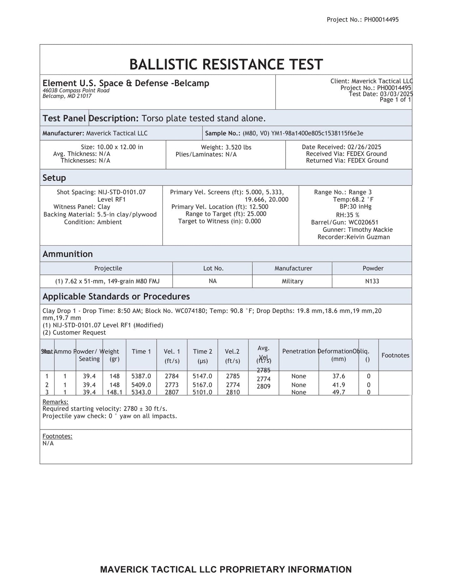 YM1 or YL1 Body Armor Plate (Level RF1 / III)