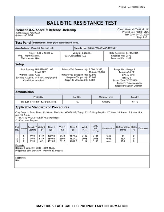 YM4 Body Armor Plate (Level SRT Special Rifle Threat)
